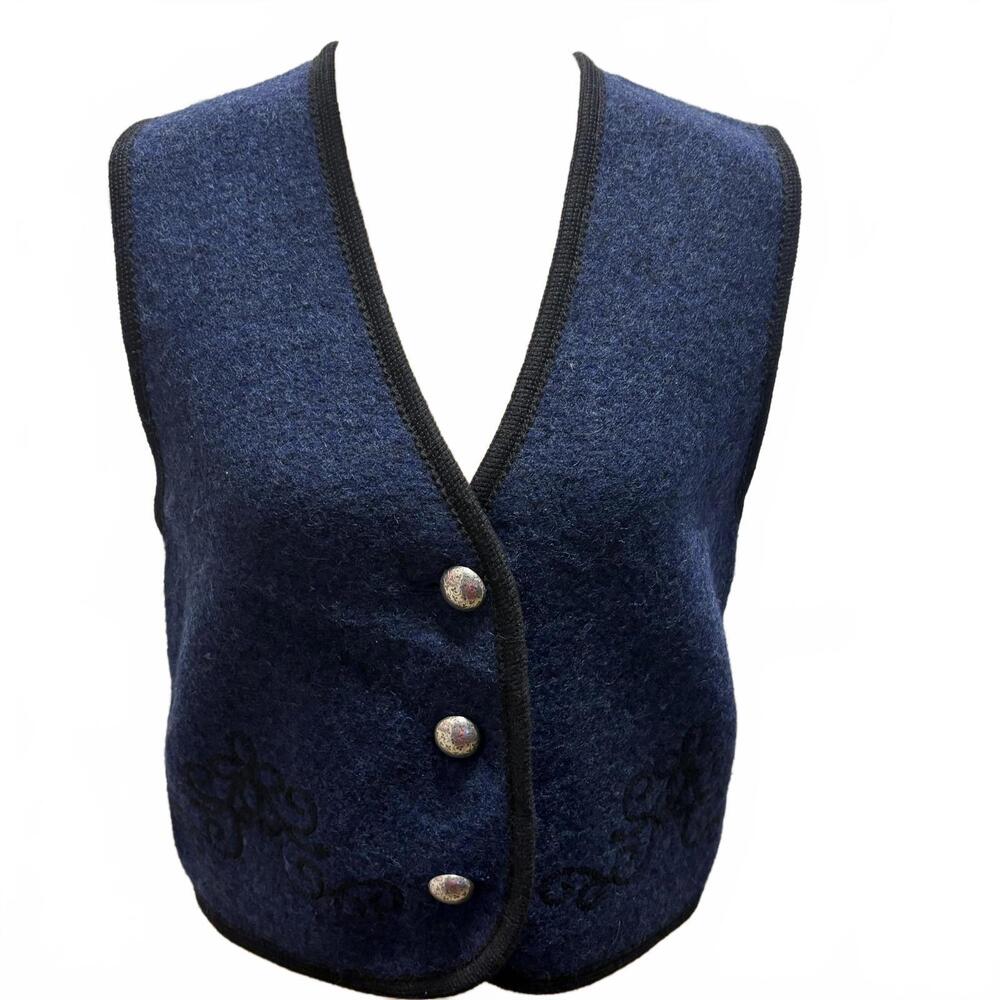 Vintage LL Bean Embroidered Austrian Boiled Wool Vest Navy S